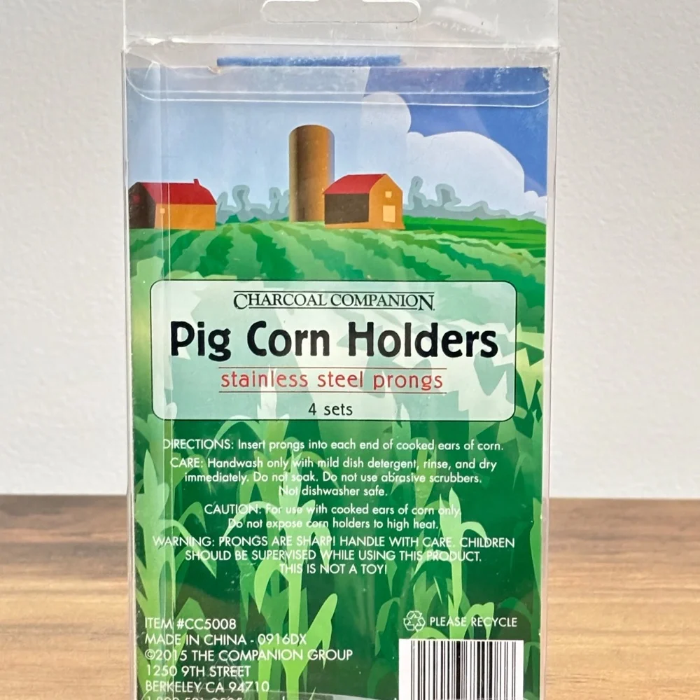 NIB Charcoal Companion Pig CORN HOLDERS 4 Sets Pink Stainless Steel Prongs NEW